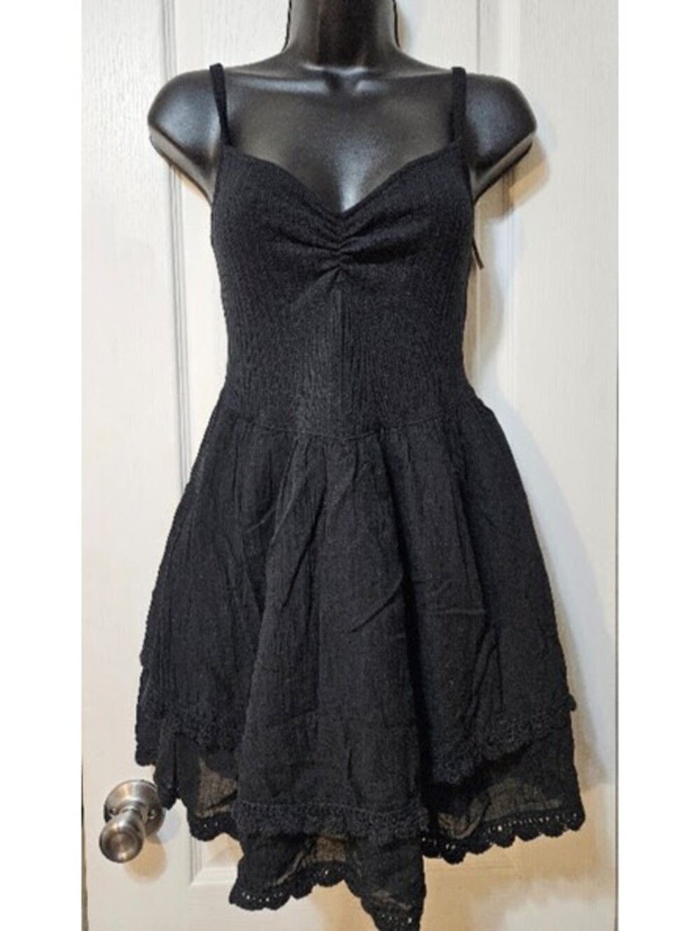 Aerie Black Babydoll Dress Medium Boho Lace Trim Cottagecore Chic